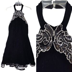 Betsy & Adam VTG 90s Black Velvet Sequins Midi Tulle Prom Dress SZ 13/14 *Med
